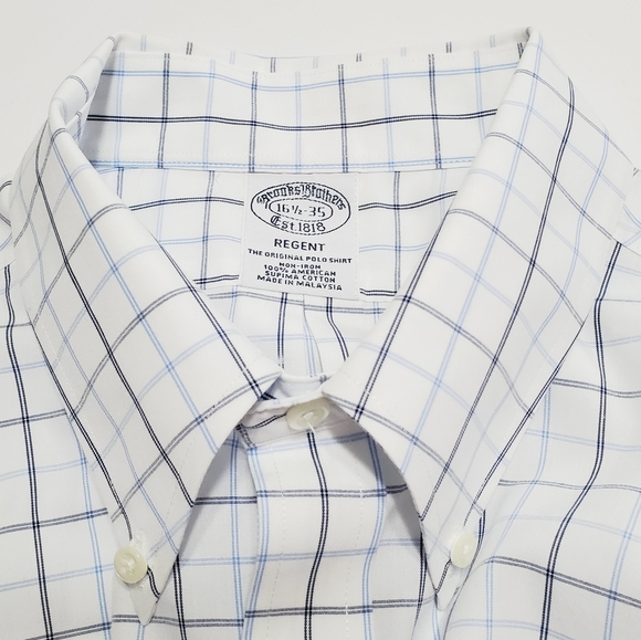 Brooks Brothers Regent Fit Blue & White Check Pattern Men's Dress Shirt - Picture 2 of 4